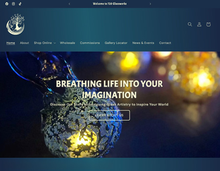 Image of the top of 720 Glassworks Website - Homepage